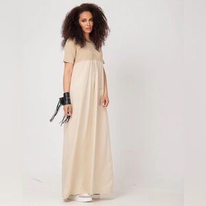 Adeptt MASUMI Short Sleeved Linen Maxi Dress in White NWOT Sz Large